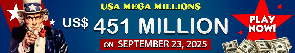 Win the Rollover Jackpot estimated at US$ 451 Million in the Mega Millions draw on September 23!